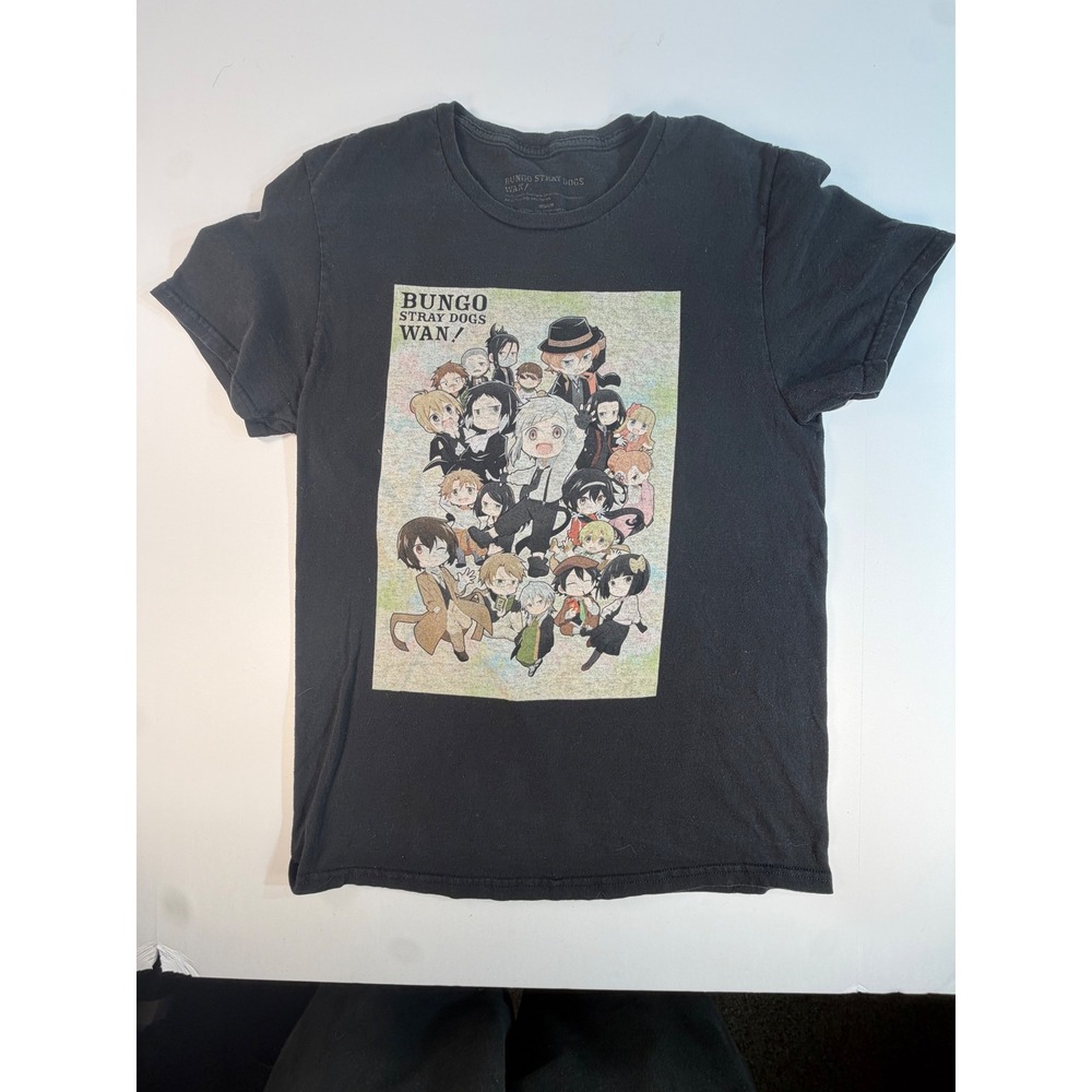 Bungo Stray Dogs Wan Anime Graphic T-Shirt Black Mens Medium Chibi Characters